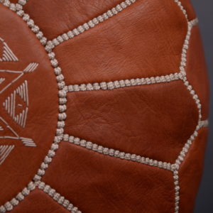 Handmade Leather Pouf - tan brown